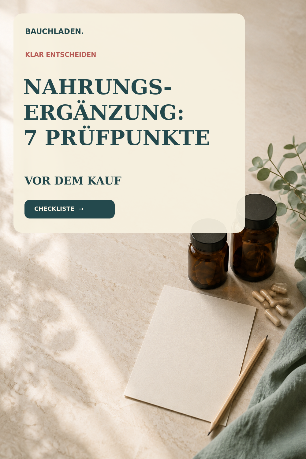 Titelmotiv: Nahrungsergänzungsmittel auswählen: 7 Prüfpunkte statt Werbeversprechen